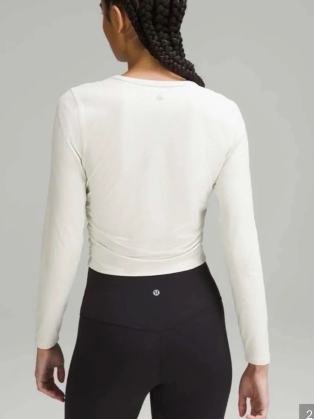 Lululemon All It Takes White Ribbed Cropped Ruched Long Sleeve Nulu Top Women's